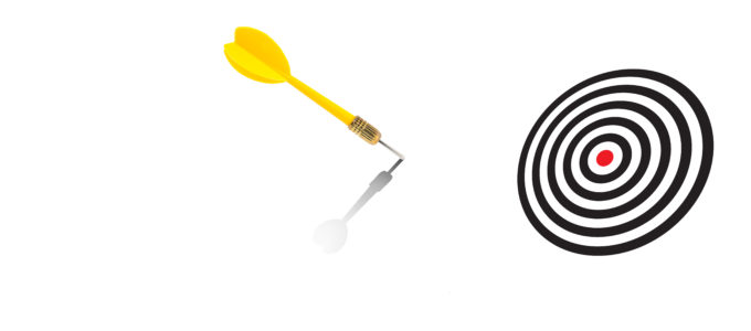 Yellow dart missed the target and hit on the white space background, Missed Target Concept