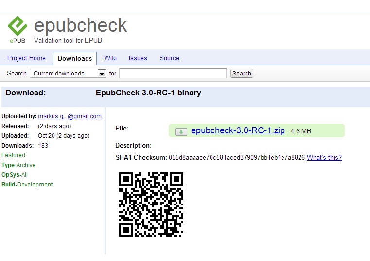 Download site for EPUBCheck 3.0-RC-1