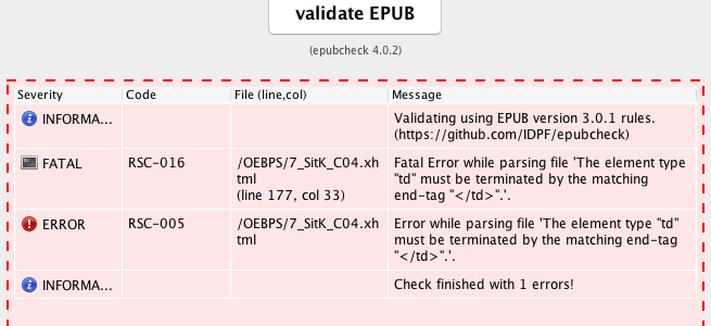 Showing a fatal EPUB validation error